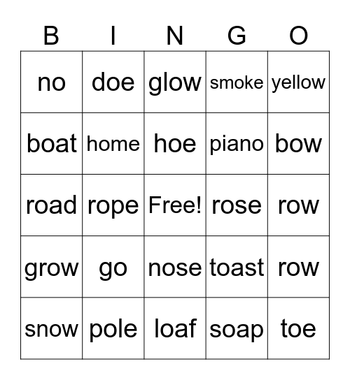 Long O Sound Bingo Card