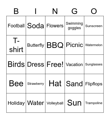 Summer Bingo Card