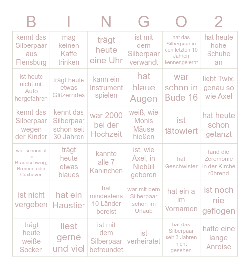 Silberhochzeit von Moni & Axel Bingo Card
