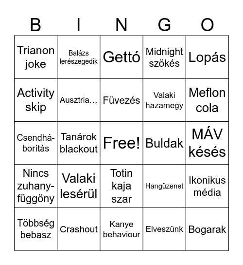 Kirandulás Bingo Card