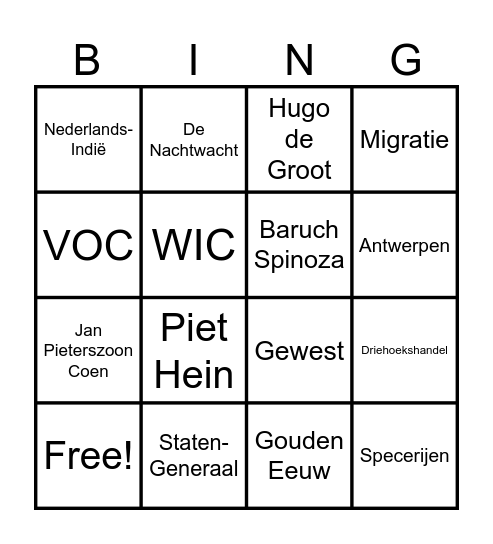 Hoofdstuk 5: De Gouden Eeuw Bingo Card
