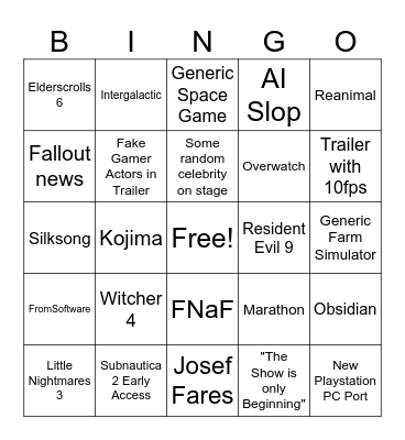 Summer Gamefest 2025 Predictions Bingo Card