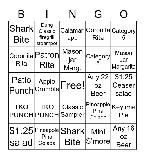 Crab Bingo Card
