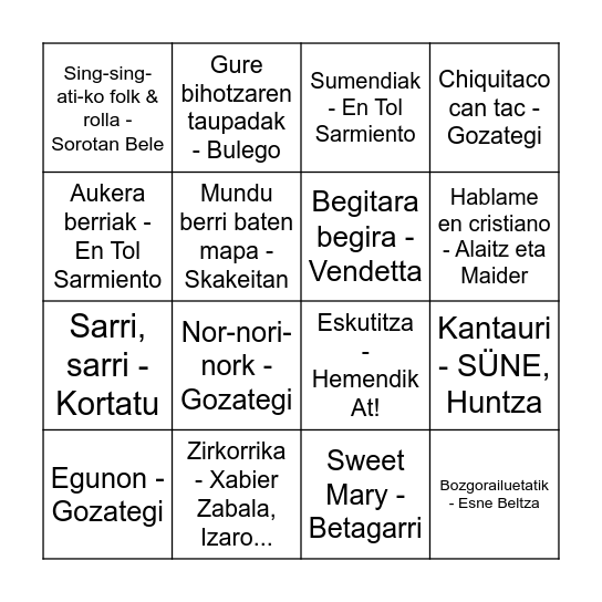 EUSKARALDIA Bingo Card