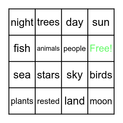 Creation Bingo Card