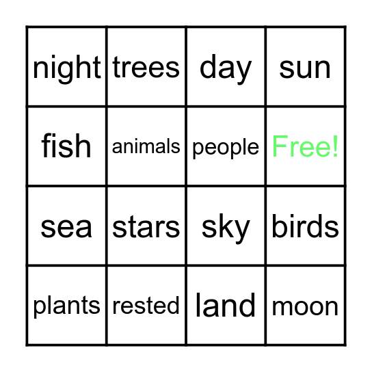 Creation Bingo Card