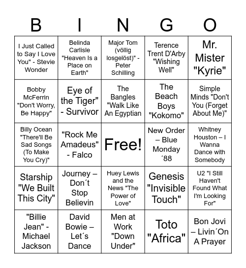 80er Bingo Card