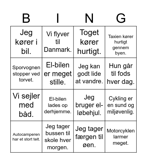 Transport Bingo Card