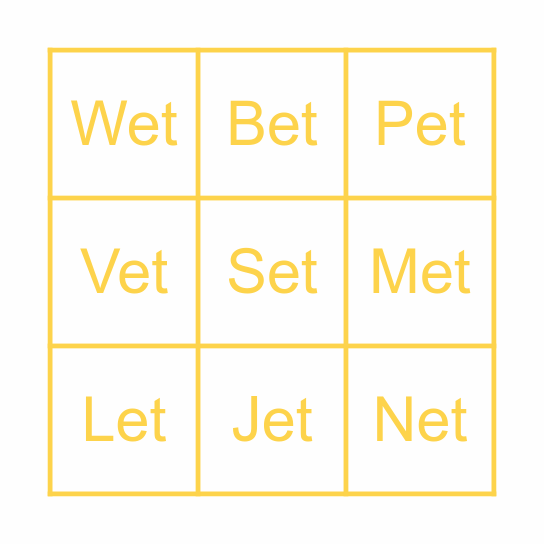 English sounds: -et = เอ็ท Bingo Card