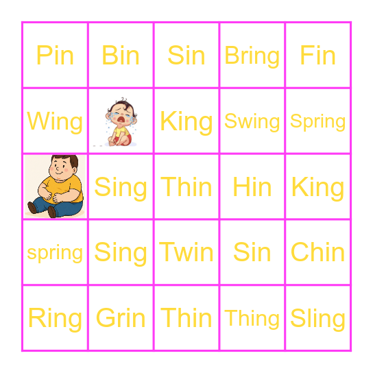 English sounds : -in  และ -ing Bingo Card
