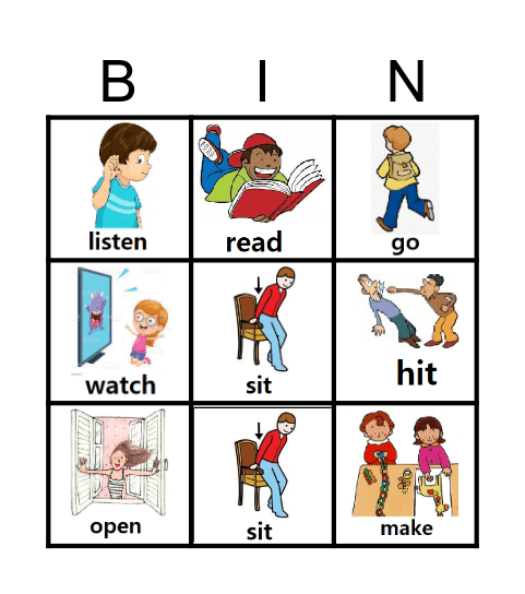 Verbs Bingo Card