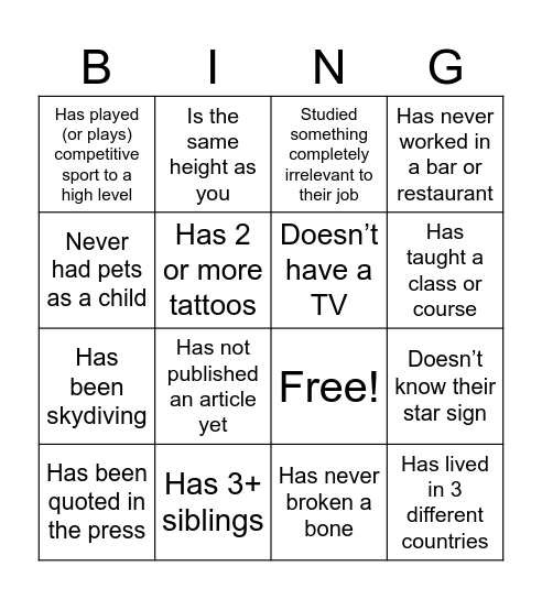 Untitled Bingo Card