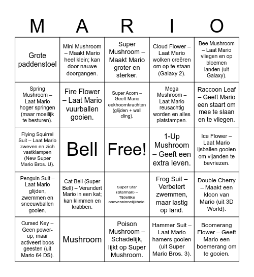 Mario bingo Card