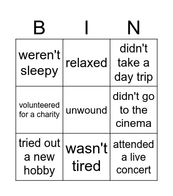 past simple - weekend Bingo Card