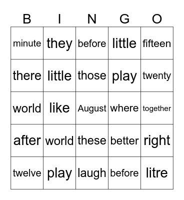 Tricky Words Bingo Card