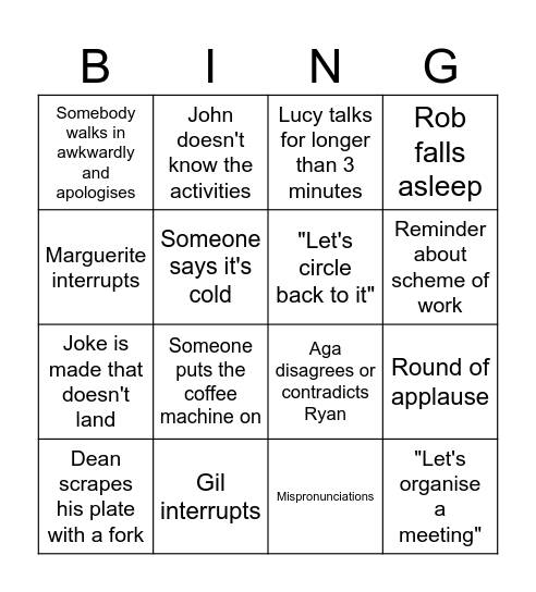 Meeting Bingo Card