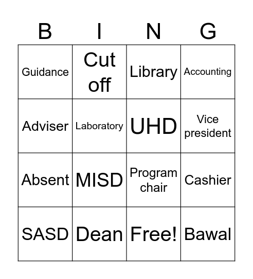 Clearance Bingo Card