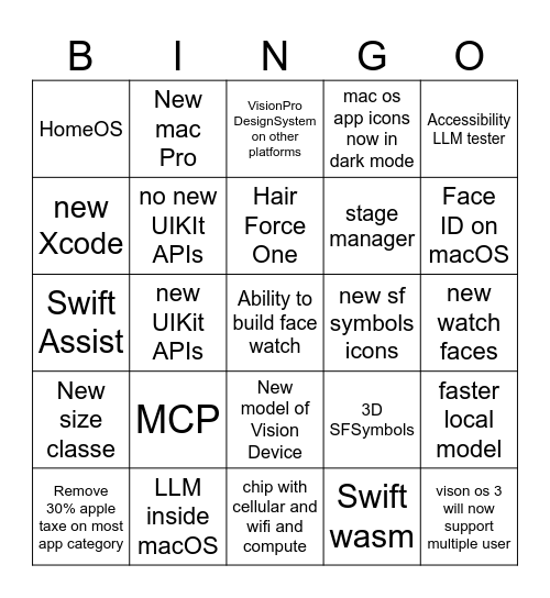 wwdc 2025 - Jeff Bingo Card