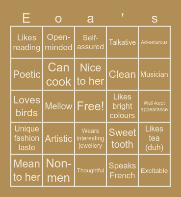 Nola's type bingo Card