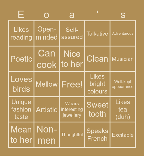Nola's type bingo Card