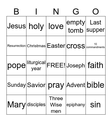 Relgious-Ed Bingo Card