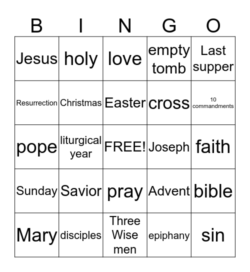 Relgious-Ed Bingo Card