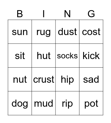 phonics Bingo Card
