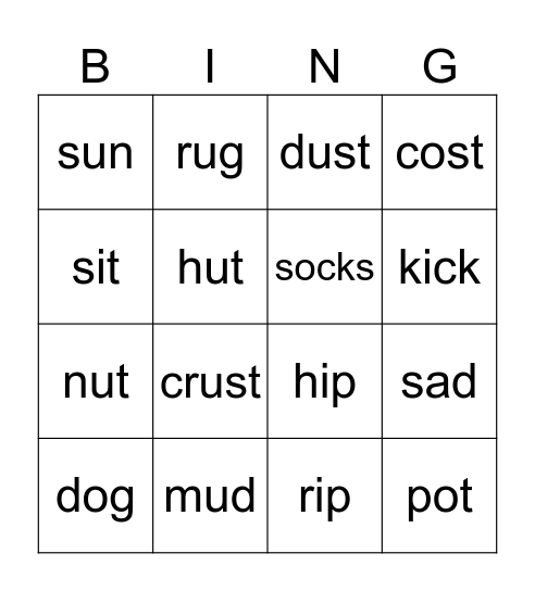 phonics Bingo Card