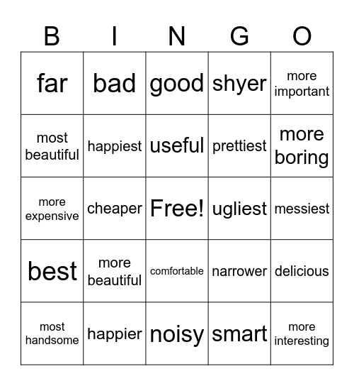 comparatives and superlatives Bingo Card