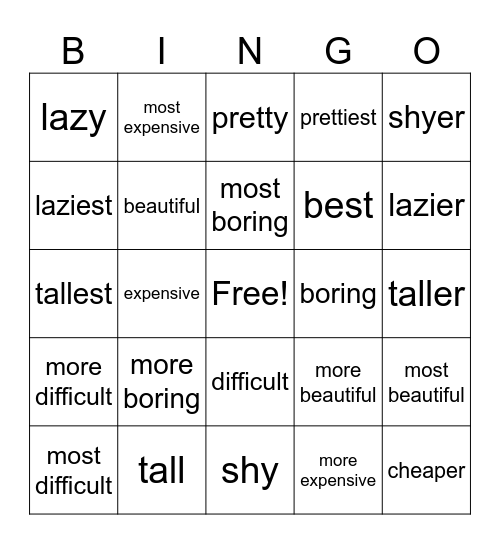 comparatives and superlatives Bingo Card