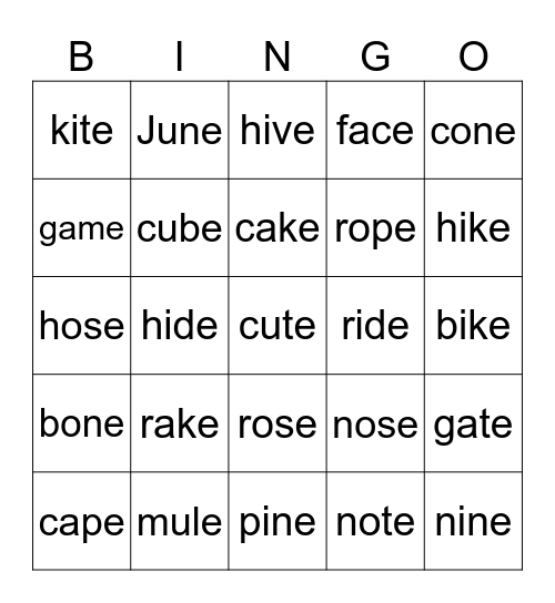 long vowel Bingo Card