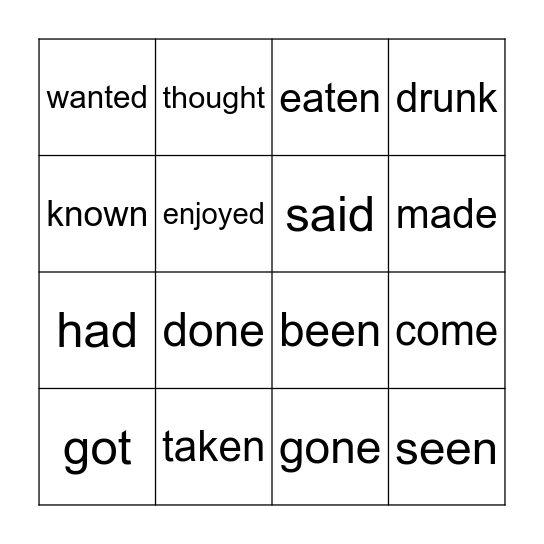 Past Participle Verbs Bingo Card
