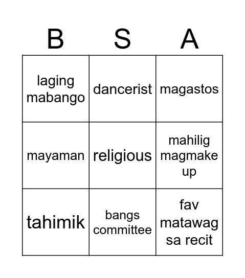 BSA 2201 GT 2025 Bingo Card