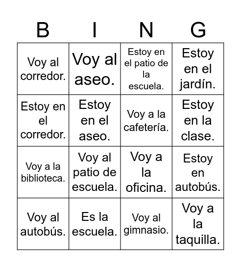 Escuela Bingo Card