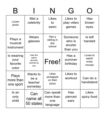 End of Year Bingo Card