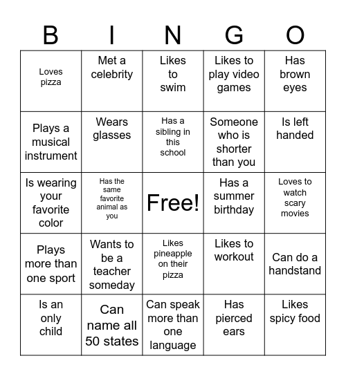 End of Year Bingo Card