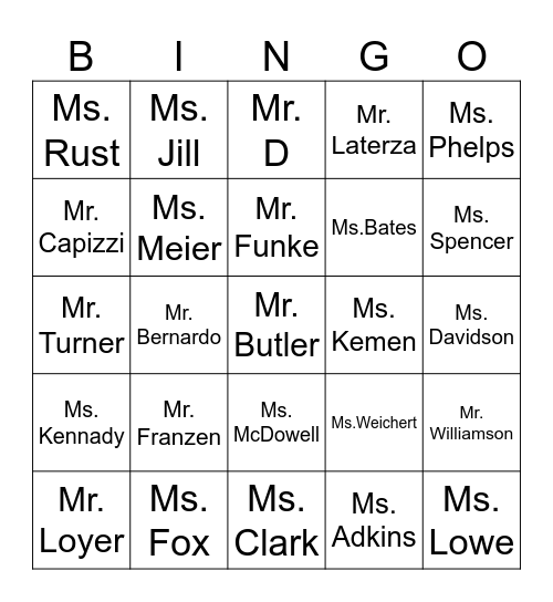 Twenhofel Staff Bingo Card