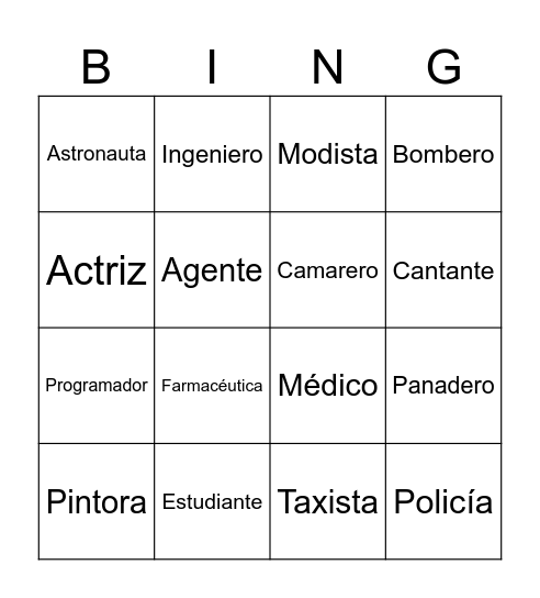 Ocupacióna Bingo Card