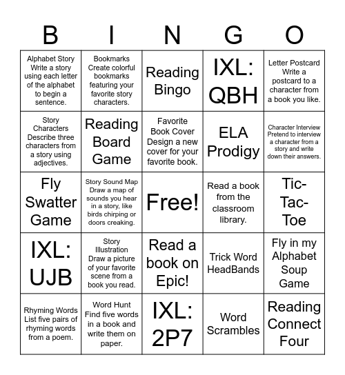 ELA Bingo Card