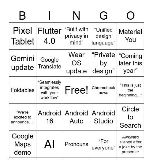 Google IO Bingo Card