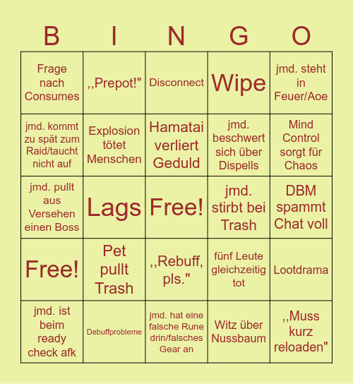 WoW Bingo 61er PUG Bingo Card