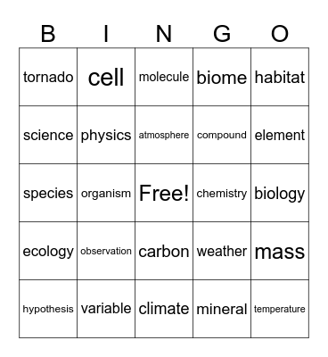 Science Bingo Card