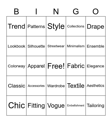 The Language of Fashion Bingo Card