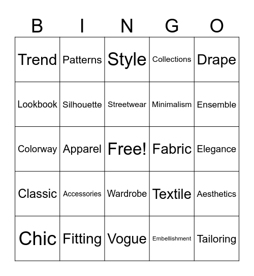 The Language of Fashion Bingo Card