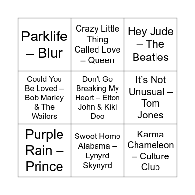 Music Bingo Card