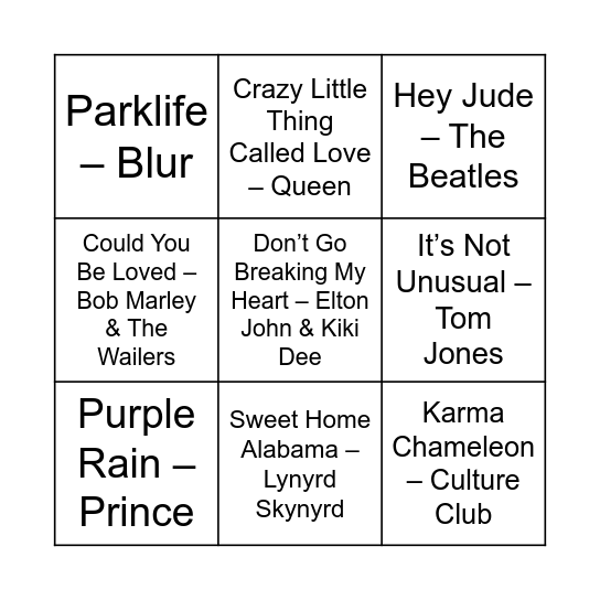 Music Bingo Card