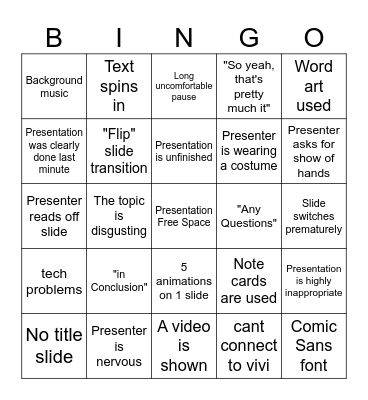 PRESENTATION BINGO Card