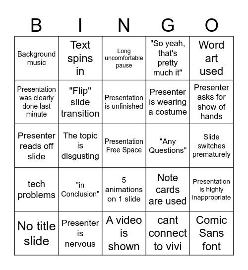 PRESENTATION BINGO Card