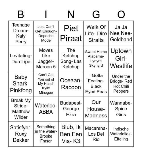 Muziek Bingo Card
