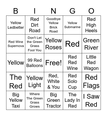 Red, Yellow, Green Bingo Card